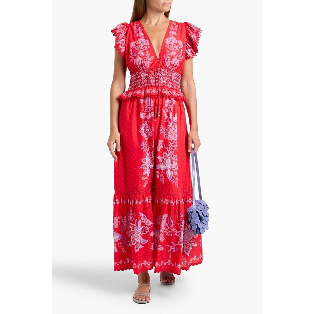Farm Rio Floral-print Swiss-dot cotton-voile maxi dress Size M - Picture 2 of 9